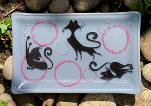 Mod Cats Fused Glass Dish