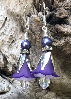Tulip Style Earrings - Purple and Silver
