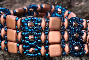 Beaded Bracelet - Brocade Copper and Zircon Blue