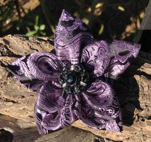 Fabric Flower - Black and Purple Brocade