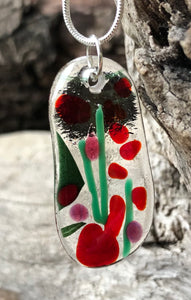 Holly Berries Fused Glass Pendant