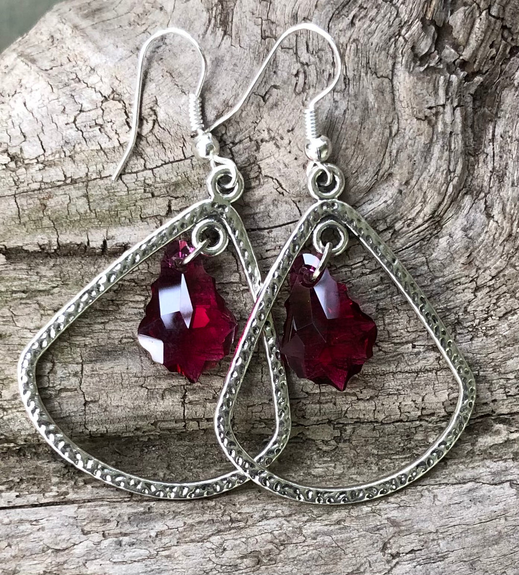 Swarovski Ruby earrings , sparkly red dangle earrings in gold filled -  Yooladesign