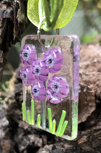 Purple Posies Fused Glass Pendant