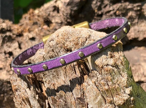 Leather bracelet - Bronze Studded Purple Leather
