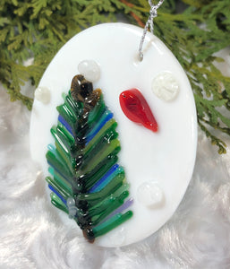 Holiday Ornaments - Fir Branch with Cardinals Round