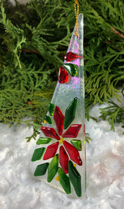 Holiday Ornaments - Poinsettias on Clear Iridescent