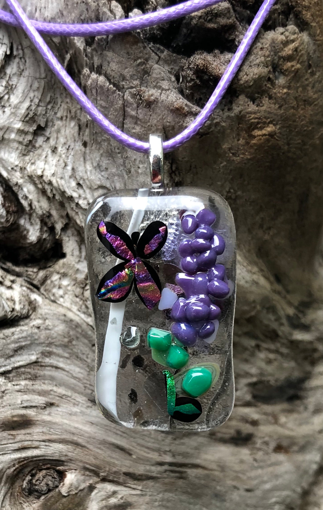 Lavender with Butterfly Fused Glass Pendant