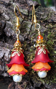Red Orange Pink Tulip Style Earrings