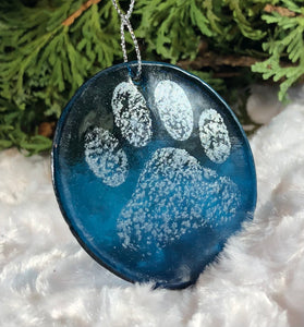 Holiday Ornaments - Sea Blue with Silver Mica Paw