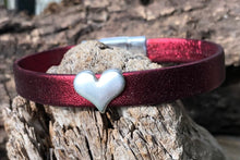 Load image into Gallery viewer, Leather Bracelet - Red Leather with Silver Heart
