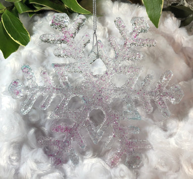 Holiday Ornaments - Icy Snowflake - Light Pink Aqua Clear