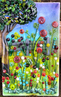 Lively Meadow Fused Glass Art Panel