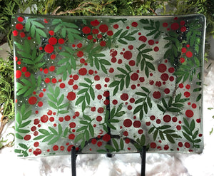 Fused Glass - Berries and Leaves Platter
