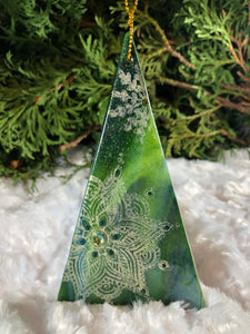 Holiday Ornaments - Green/Blue Streaky / Mica / Embellished