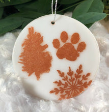 Load image into Gallery viewer, Holiday Ornaments - White with Copper Mica Paw