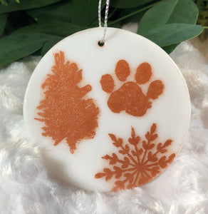 Holiday Ornaments - White with Copper Mica Paw