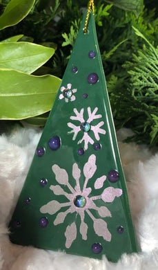 Holiday Ornaments - Green with Pink/Purple Snowflakes