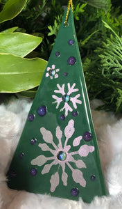 Holiday Ornaments - Green with Pink/Purple Snowflakes