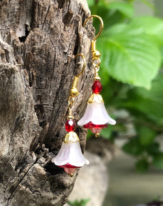 White over Red Tulip Style Earrings