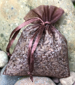This Brown Organza Lavender Sachet is useful in diminishing stress, easily fits in a drawer, purse, gym bag, or locker and makes a unique gift. The contents of each sachet is Oregon lavender, and only lavender, thus there are no other fillers. Lavender has plenty of its own natural oils, so give it a gentle squeeze to slightly bruise the buds to draw out more fragrance. This sachet should not be heated or put into a microwave oven.