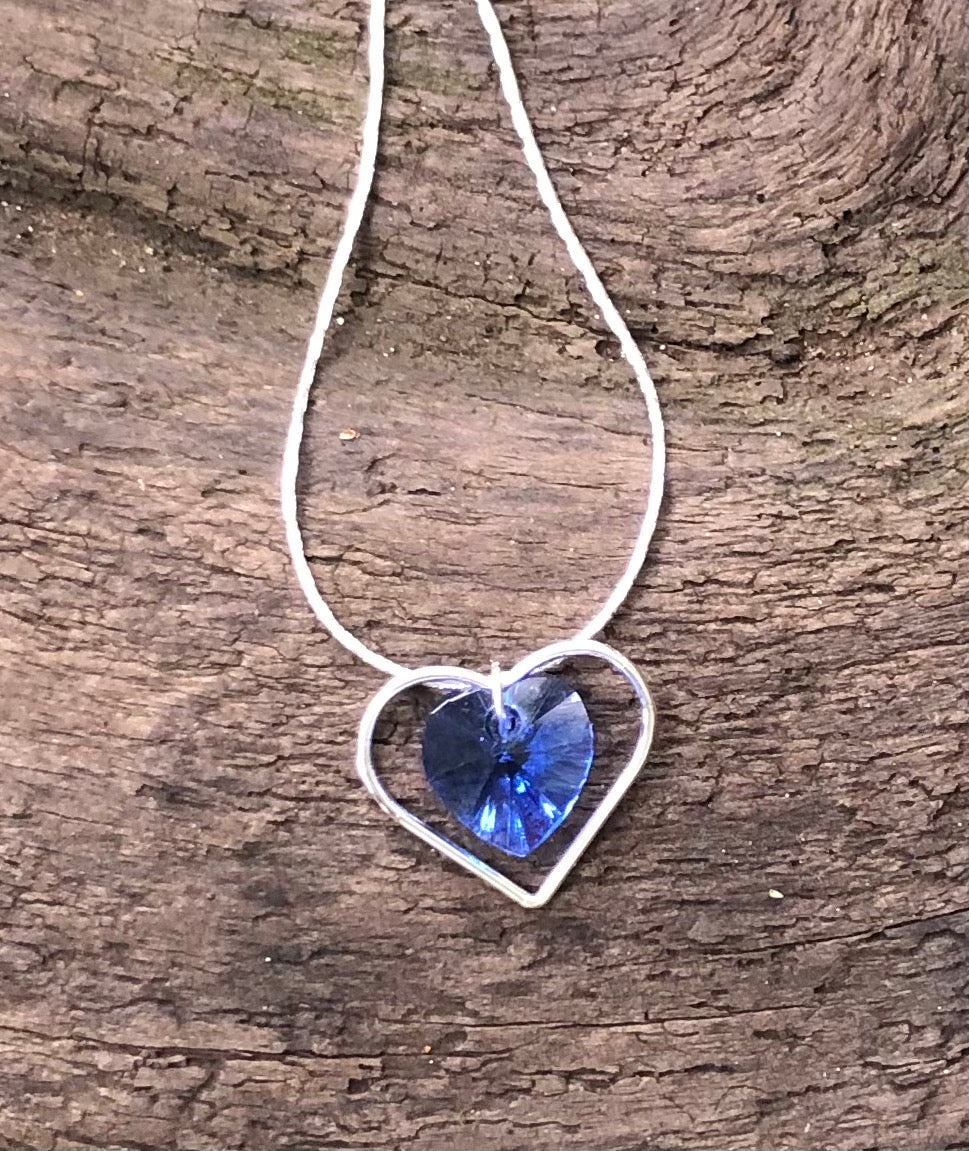 Fragile Heart Necklace - Swarovski Sapphire Crystal Choker