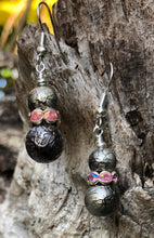 Load image into Gallery viewer, Goth Gray with Pink Drop Earrings