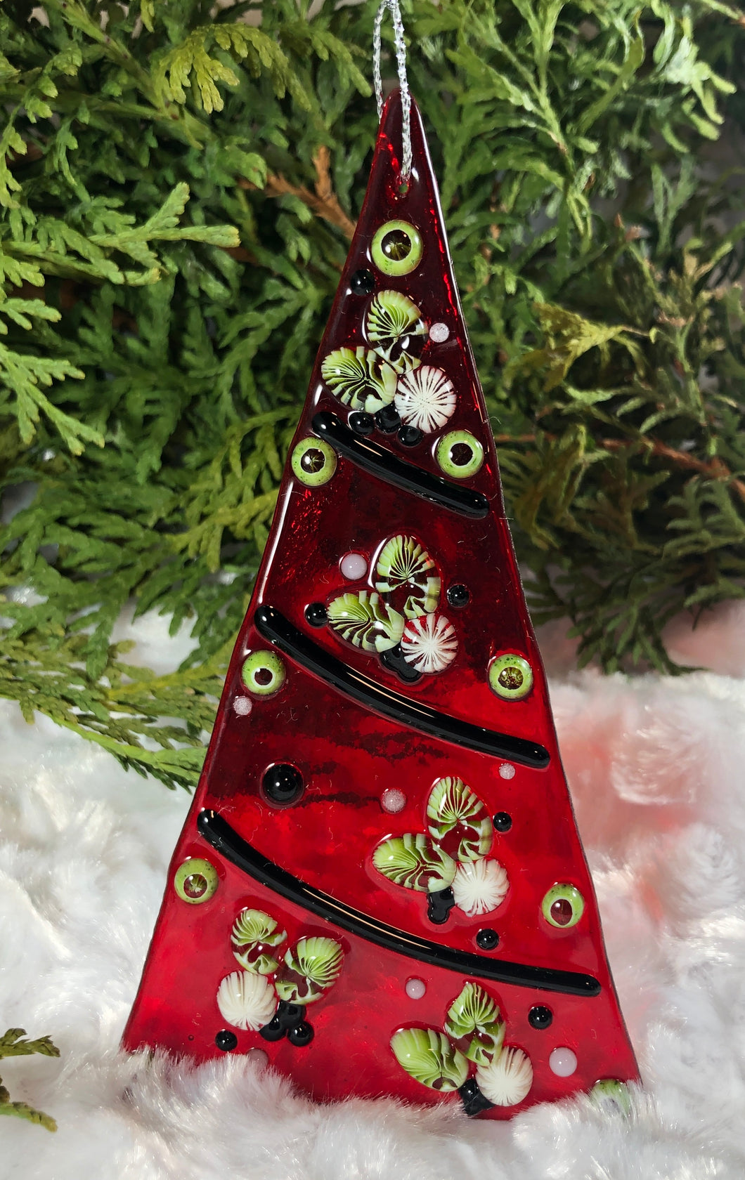 Holiday Ornaments - Red with White Flowers