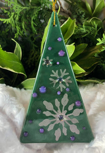 Holiday Ornaments - Green with Pink/Purple Snowflakes