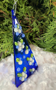 Holiday ornaments - Blue with White Daisies