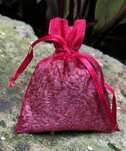 This Burgundy Organza Lavender Sachet is useful in diminishing stress, easily fits in a drawer, purse, gym bag, or locker and makes a unique gift. The contents of each sachet is Oregon lavender, and only lavender, thus there are no other fillers. Lavender has plenty of its own natural oils, so give it a gentle squeeze to slightly bruise the buds to draw out more fragrance. This sachet should not be heated or put into a microwave oven.