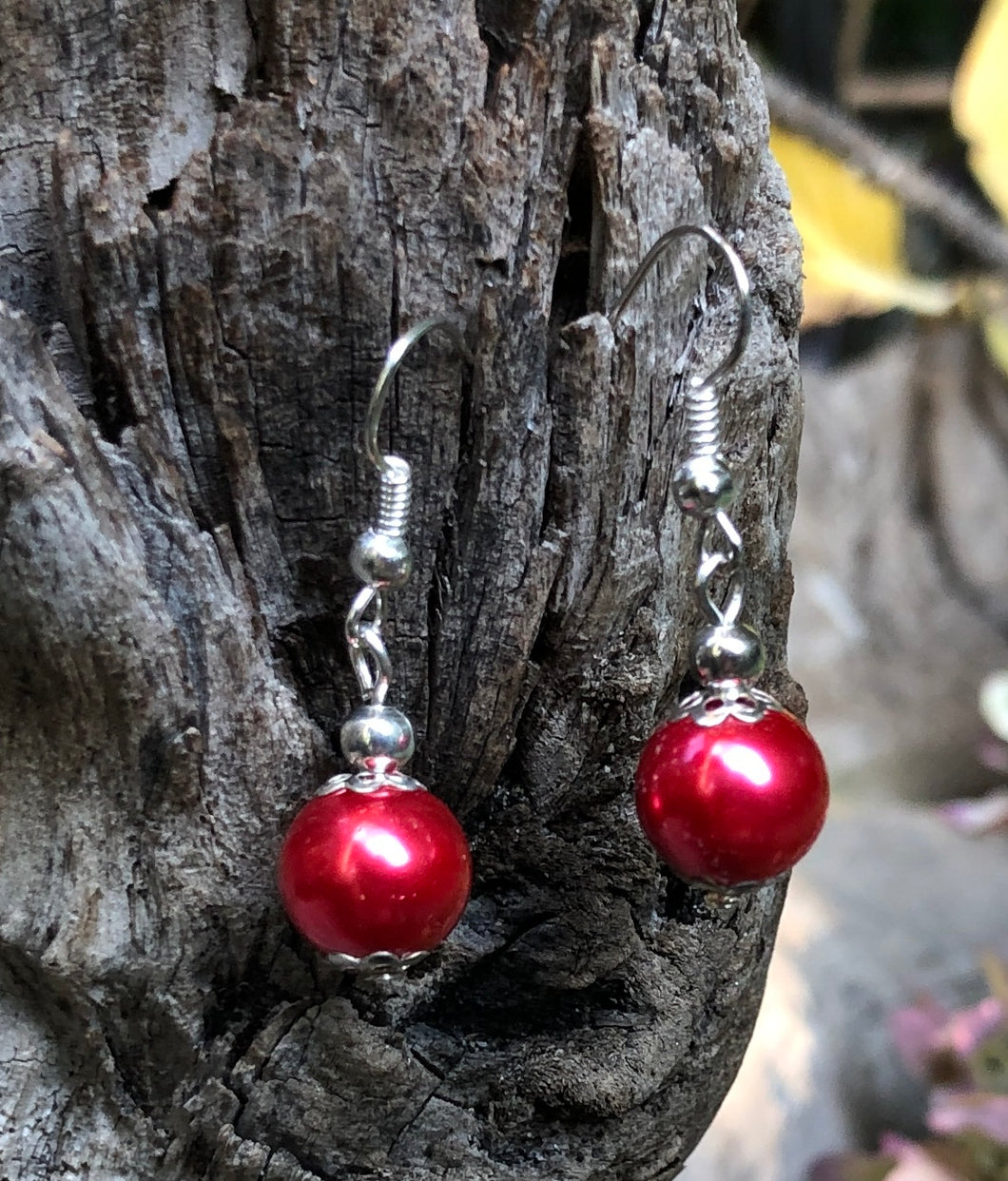 Red Glass Pearl Drop Earrings