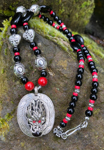 Mineral Necklace - Red Coral and Black Lakhey
