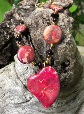 Mineral Necklace - Sea Sediment Jasper, Turquoise and Red Tiger Eye