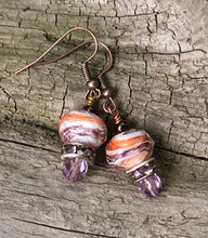Load image into Gallery viewer, Purple and Orange Lampwork Glass Earrings