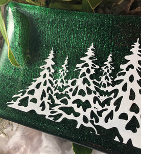 Wintry Trees Fused Glass Tray