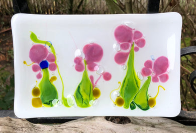 Fused Glass Floral Tray