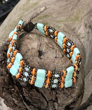 Load image into Gallery viewer, Beaded Bracelet - Coral Seafoam and Bronze Brocade