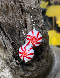 Peppermint Candy Lampwork Earrings