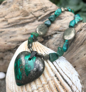 Mineral Necklace - Malachite and Pyrite