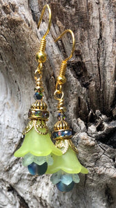 Lime and Blue Tulip Style Earrings