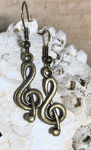 Load image into Gallery viewer, Filigree Earrings - Antique Bronze Treble Clef