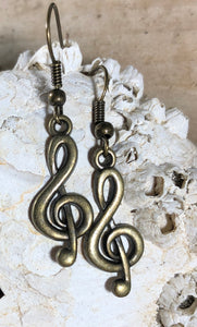 Filigree Earrings - Antique Bronze Treble Clef