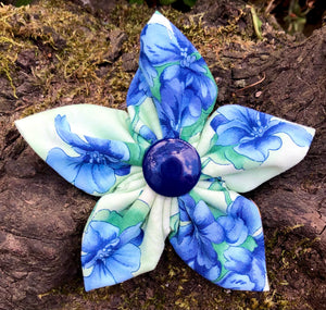 Fabric Flower - Light Green and Blue Floral