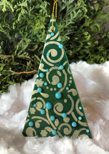 Holiday ornaments - Green with Gold and Blue