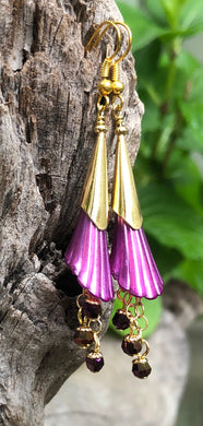 Tulip Style Earrings - Fuchsia with Gold