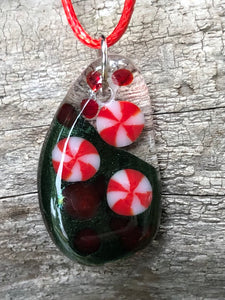Peppermint Holiday Fused Glass Pendant