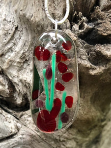 Holly Berries Fused Glass Pendant