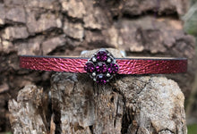 Load image into Gallery viewer, Leather Bracelet - Garnet Crystal on Rouge Pink