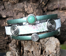 Load image into Gallery viewer, Leather Bracelet - Triple Band Sage with Jade