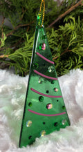 Load image into Gallery viewer, Holiday ornaments - Green with Pink Dichro